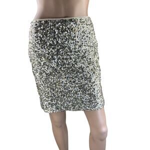 White House Black Market Gold Silver Sparkly Sequined Mini Skirt Size 4